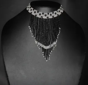 African Beaded Choker Necklace Black White Handcrafted Swaziland
