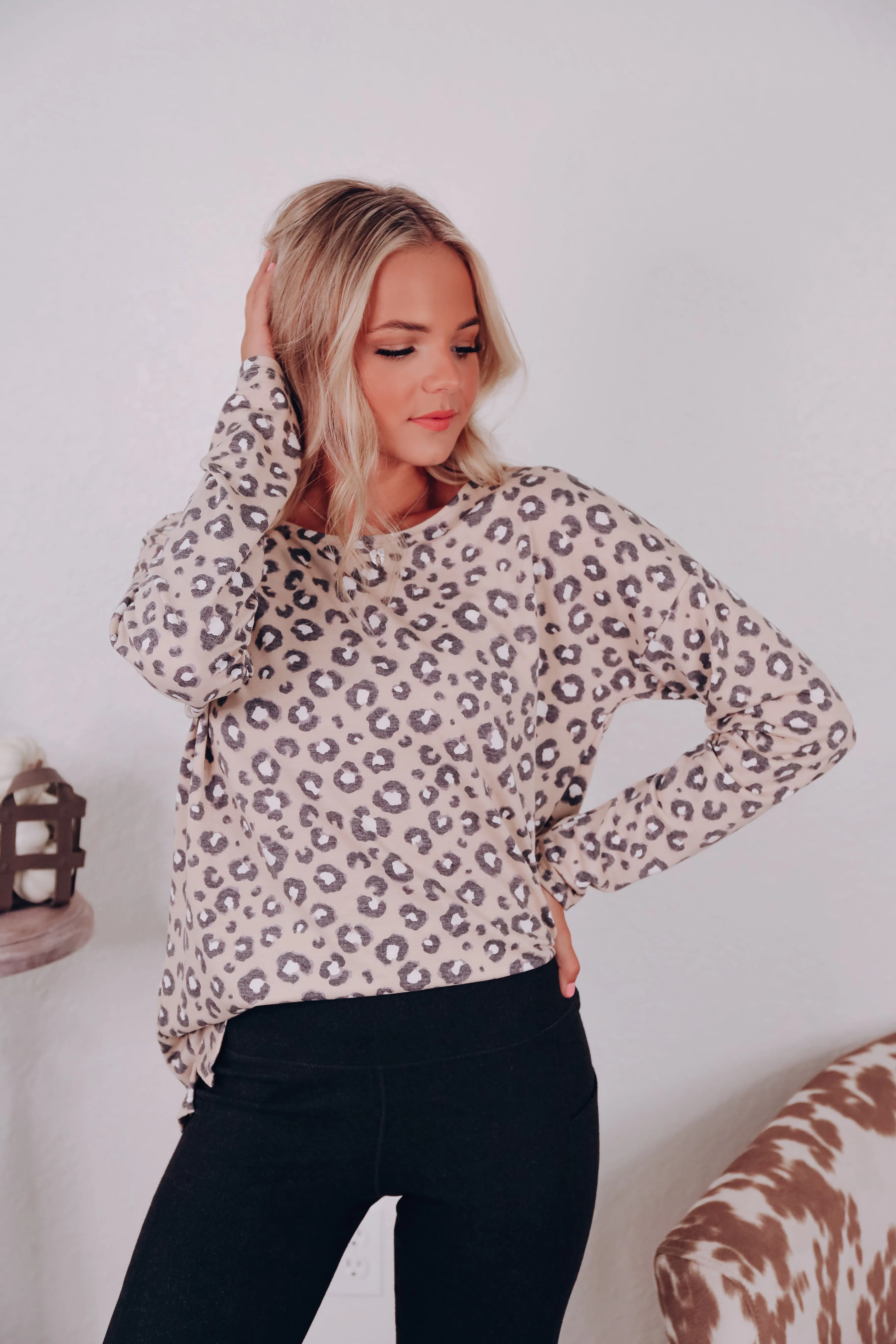 Anakin Animal Print V-Neck Top - Mocha/Brown
