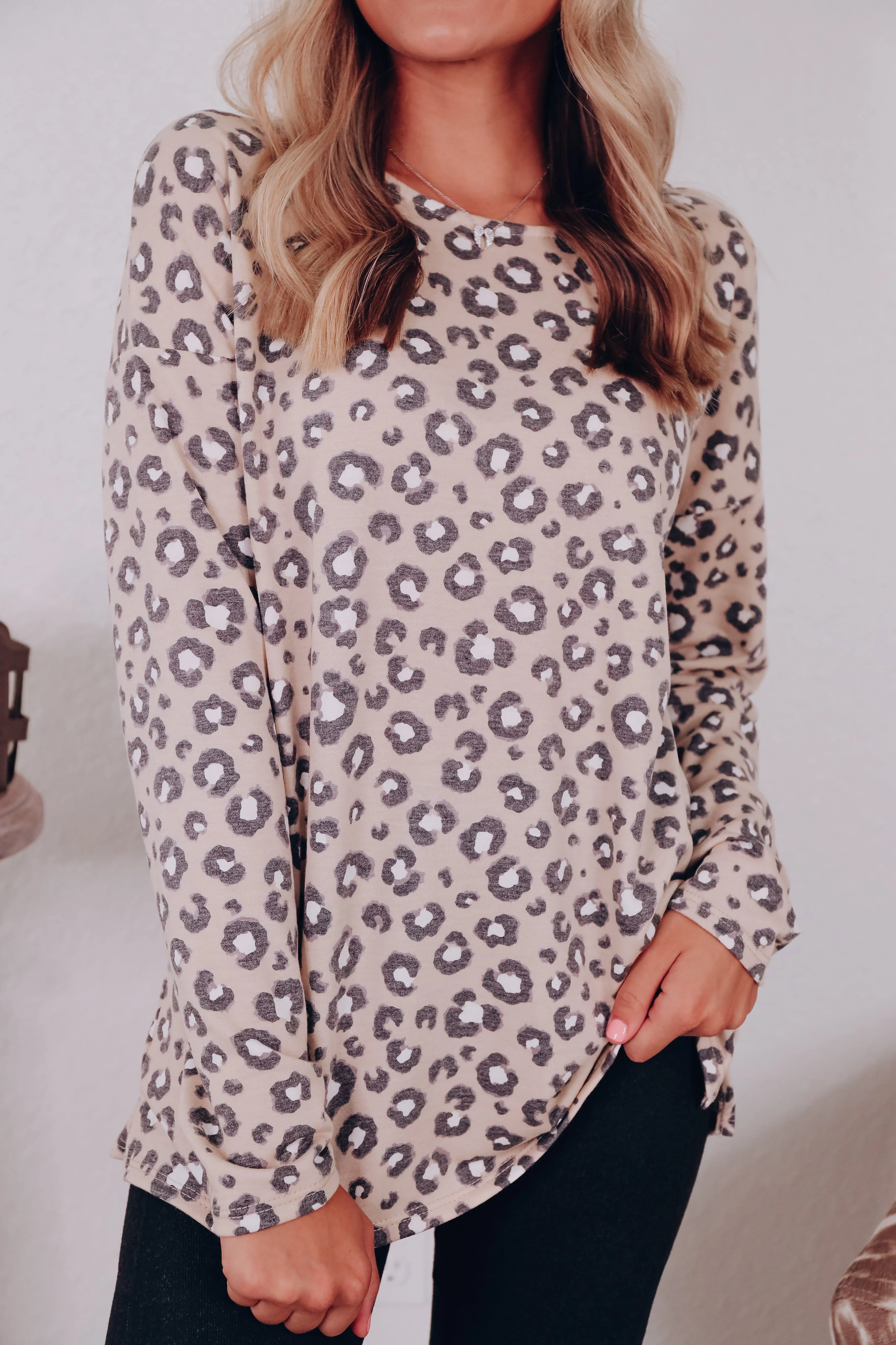 Anakin Animal Print V-Neck Top - Mocha/Brown