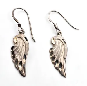 Angel wing retro etched sterling silver drop wing vintage earrings