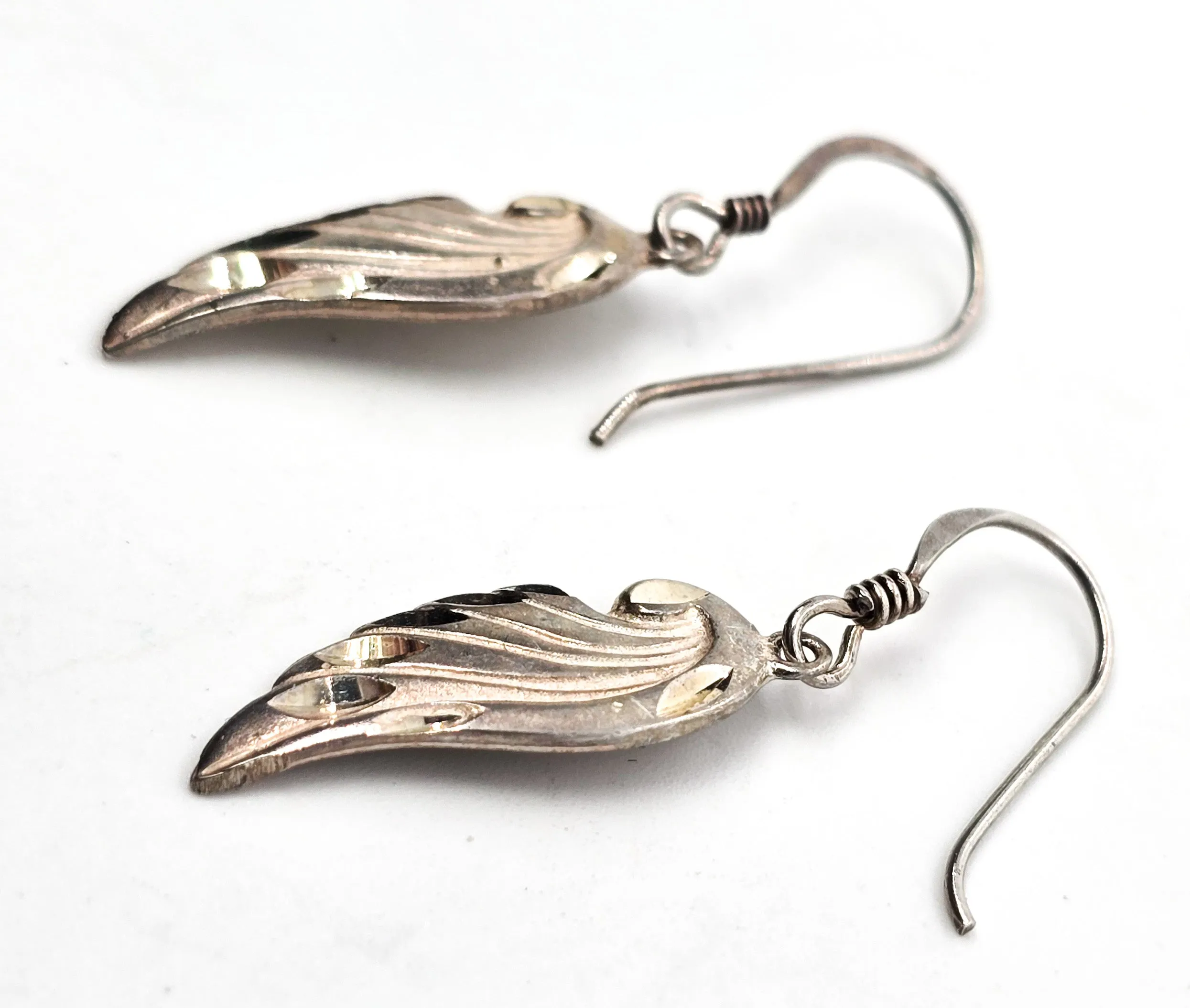 Angel wing retro etched sterling silver drop wing vintage earrings