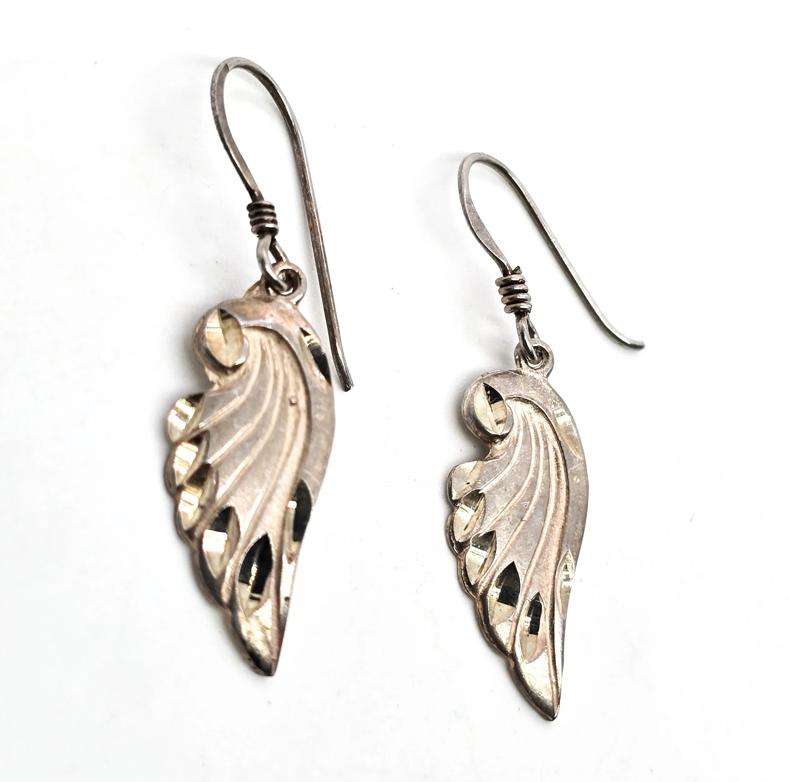 Angel wing retro etched sterling silver drop wing vintage earrings