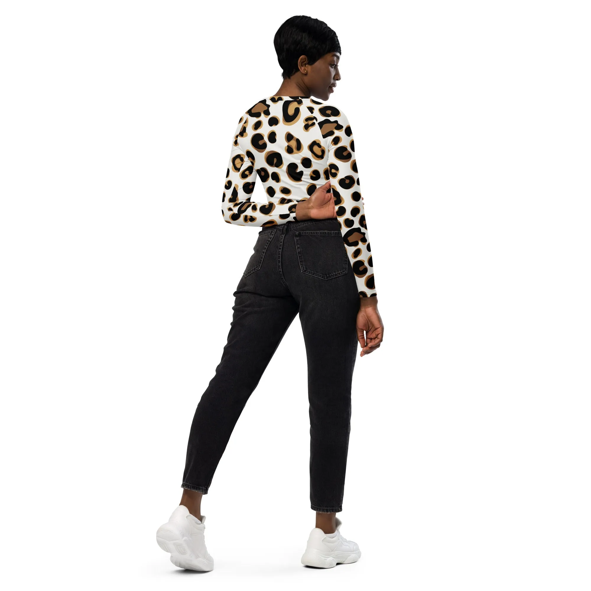 Animal print long-sleeve crop top
