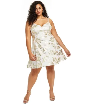 B Darlin Womens Trendy Plus Size Metallic-Print A-Line Dress 97X8912