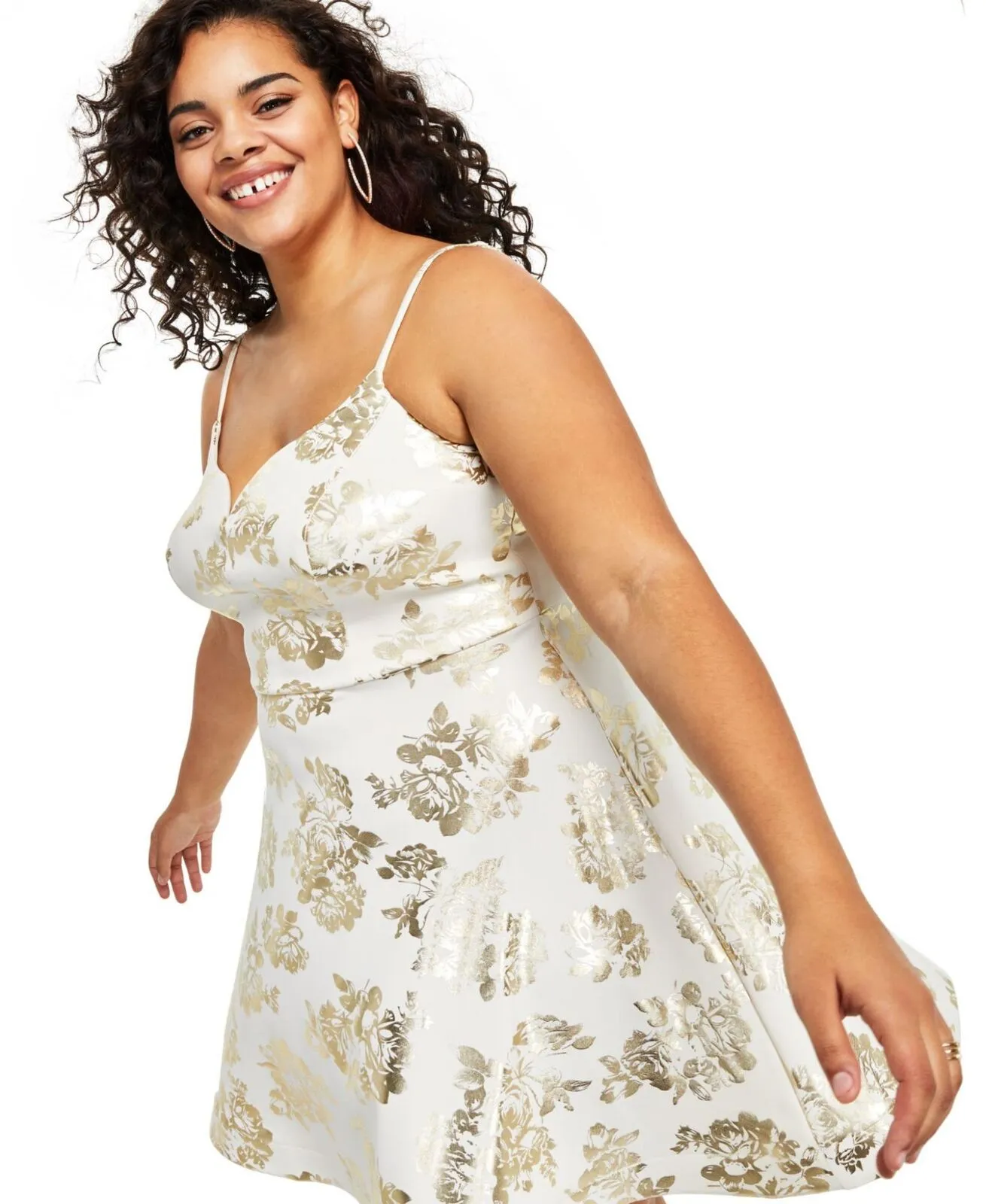 B Darlin Womens Trendy Plus Size Metallic-Print A-Line Dress 97X8912