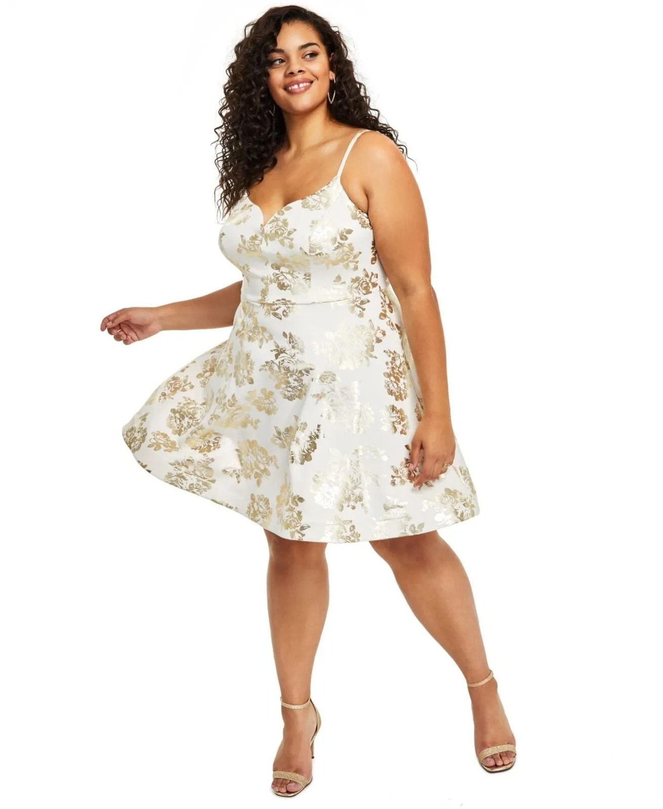 B Darlin Womens Trendy Plus Size Metallic-Print A-Line Dress 97X8912