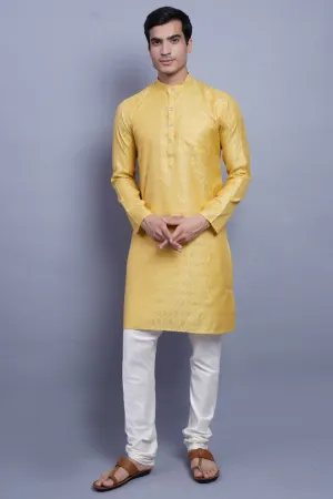 Banarasi Art Silk Cotton Yellow Kurta Pajama