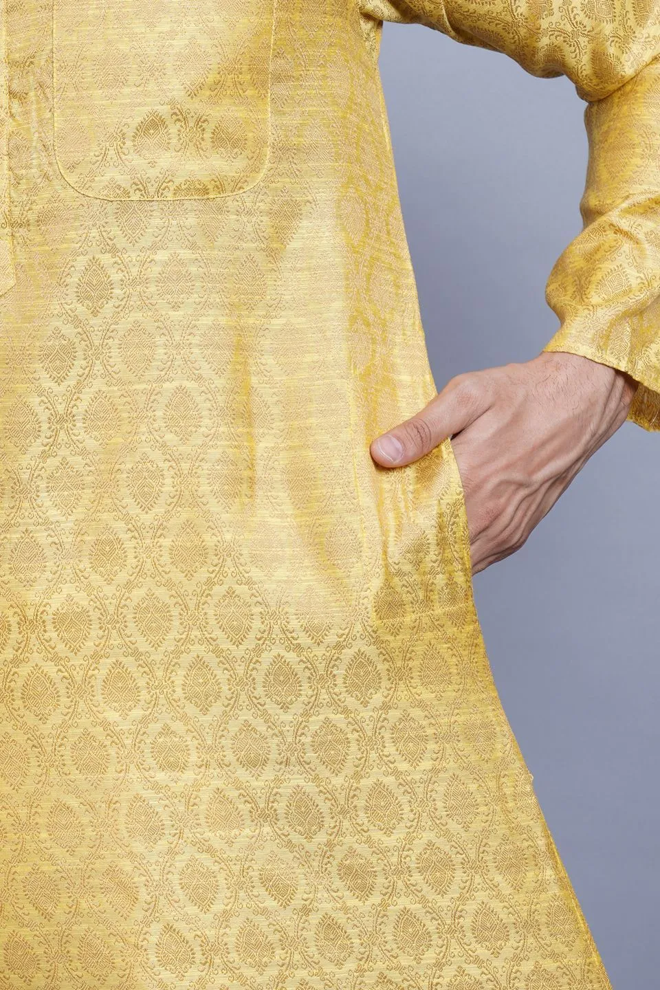 Banarasi Art Silk Cotton Yellow Kurta Pajama
