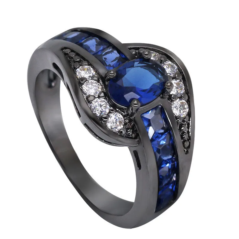 Black Gun Plated Blue CZ Ring
