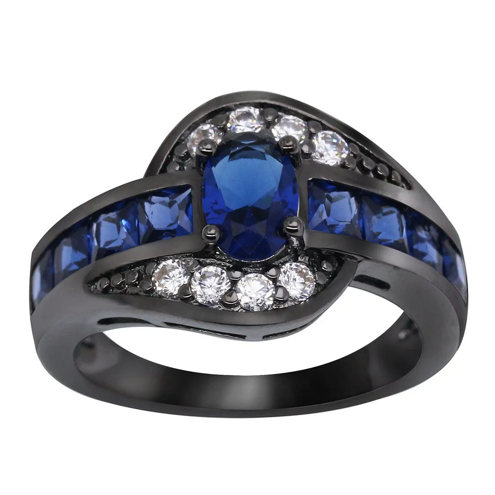 Black Gun Plated Blue CZ Ring