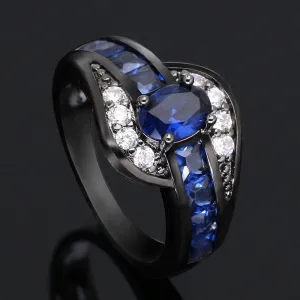 Black Gun Plated Blue CZ Ring