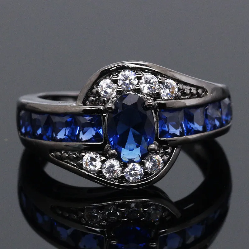 Black Gun Plated Blue CZ Ring