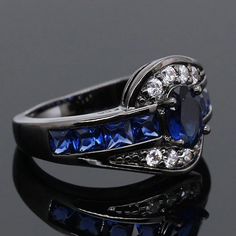 Black Gun Plated Blue CZ Ring