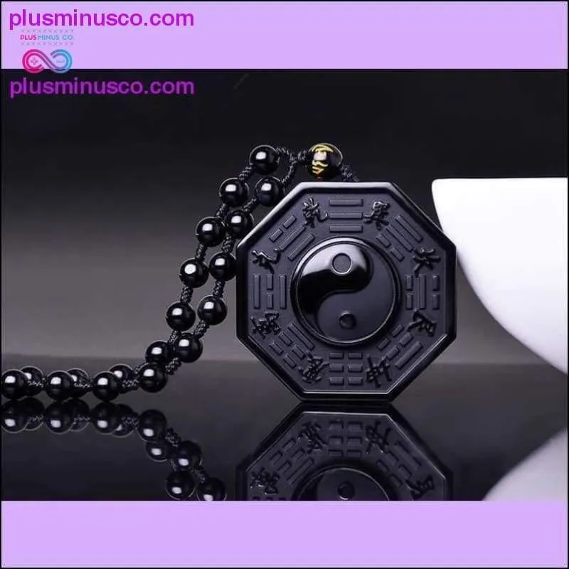 Black Obsidian Natural Stone Yin Yang Pendant Necklace With