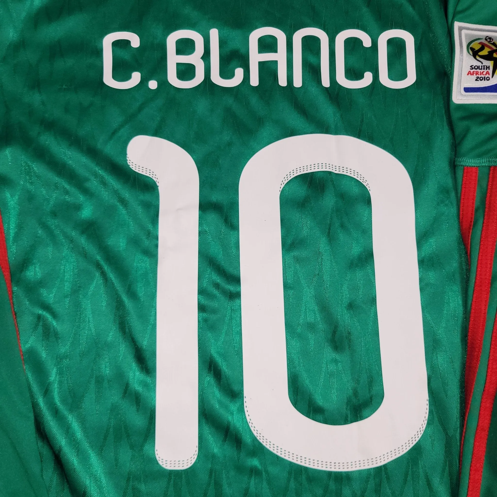 Blanco Mexico 2010 WORLD CUP Home Long Sleeve Soccer Jersey Shirt M SKU# P41409