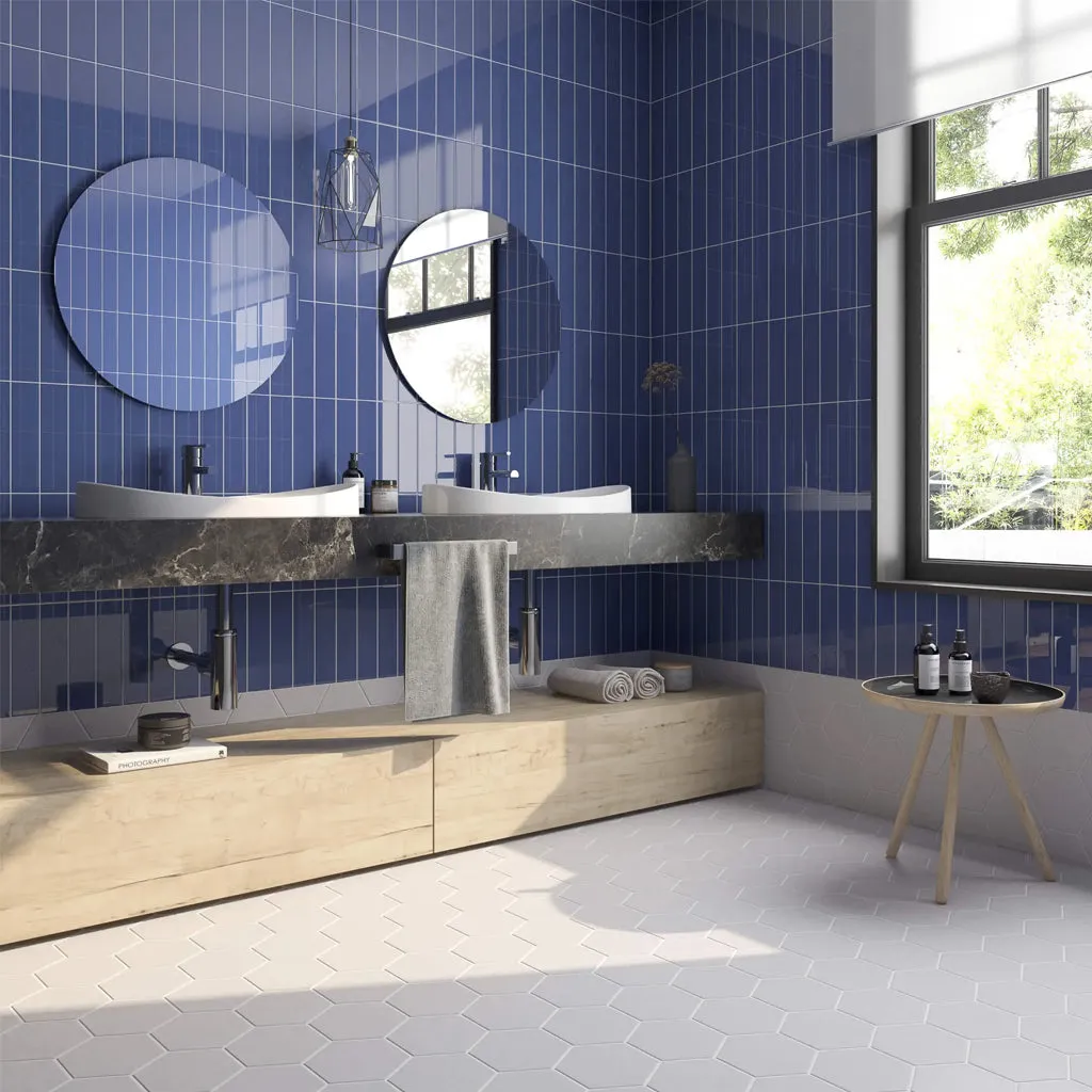 Block Azul Matte Wall Tile - Wall Mount - 4 x 24" Ceramic/Blue - Piece : 0.62 SqFt = $ 6.48 / Box: 9.39 Sqft = $ 61.00 - Pieces Per Box: 15 Units