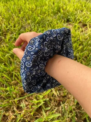 Blue Bandana Scrunchie Hair Tie Ponytail