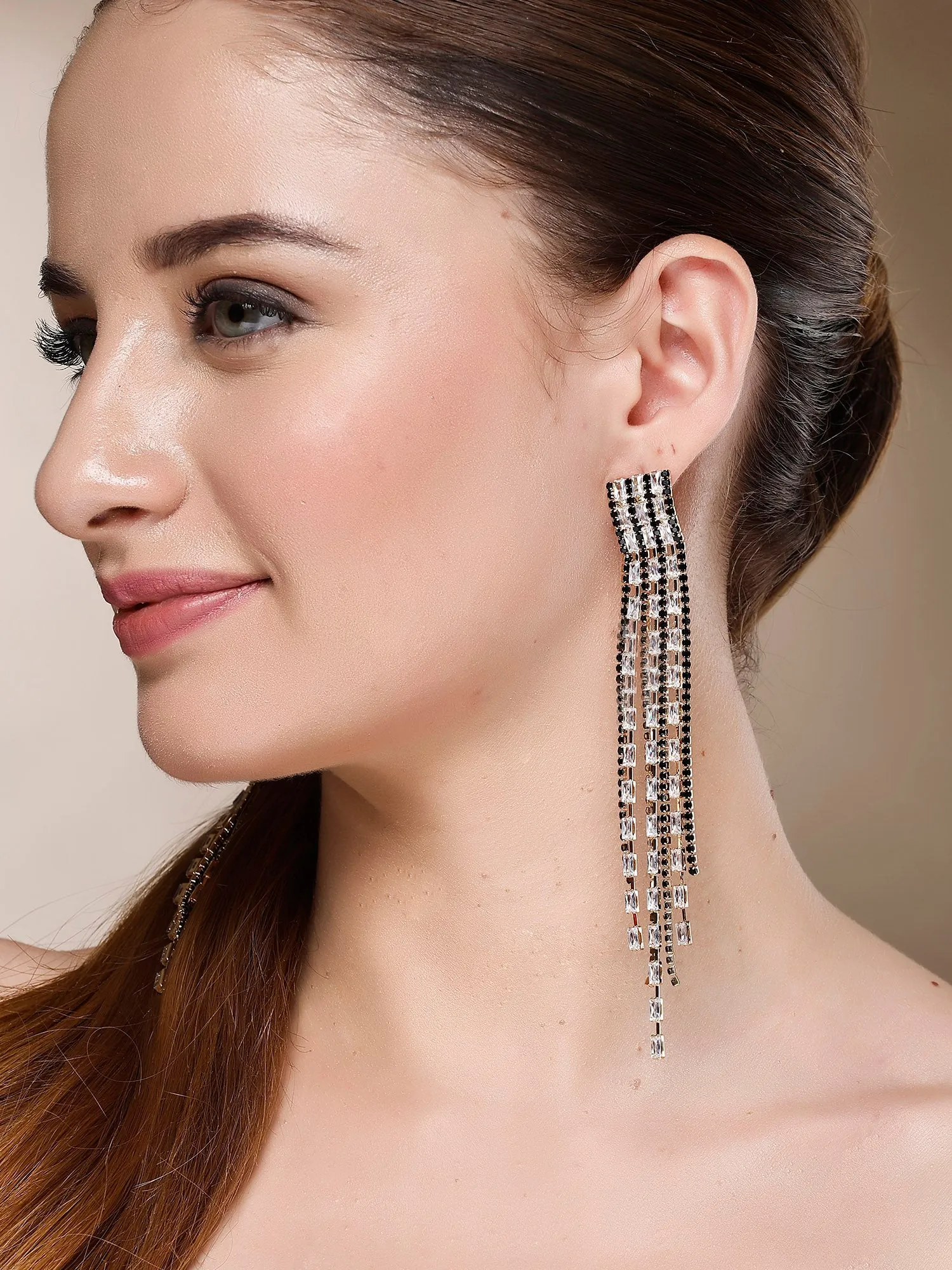 Bohey by KARATCART Gold-Plated Contemporary Black Drop Earrings for Women