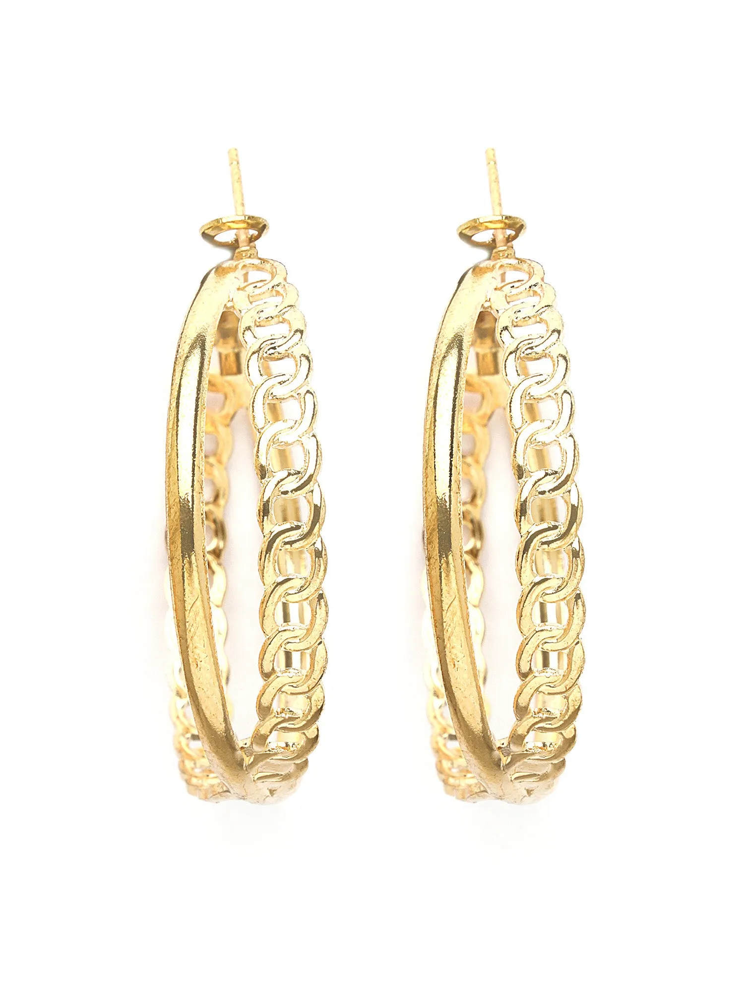 Bohey by KARATCART Gold Plated Curved Chain Infinity Hoop Earrings for Women