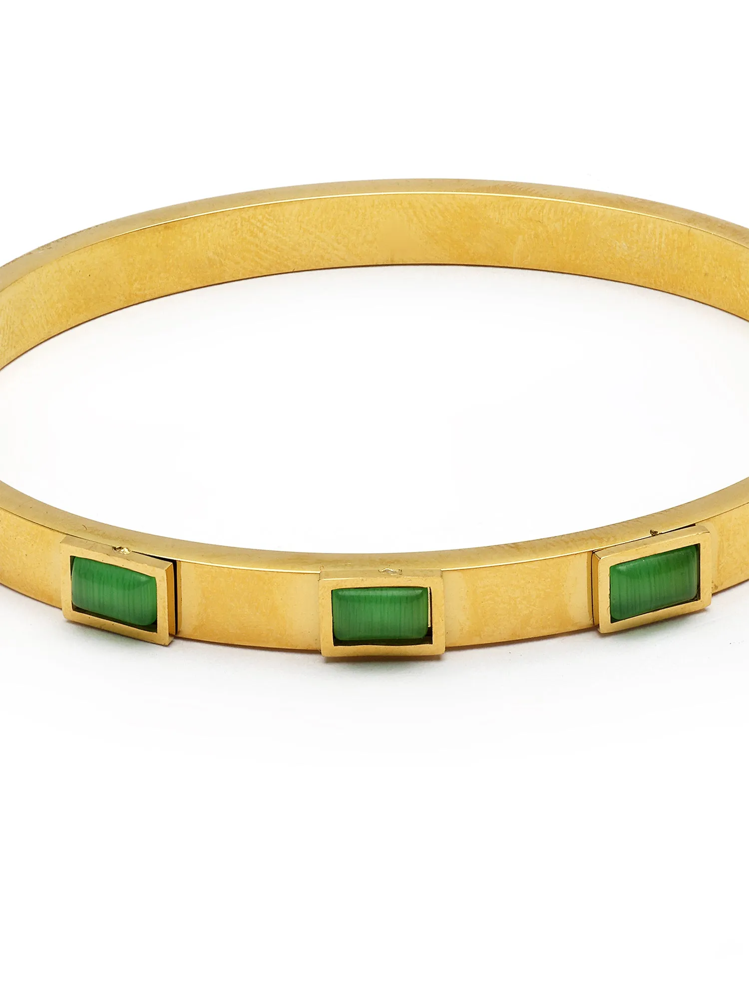 Bohey by KARATCART Gold-Plated Green Cubic Zirconia Studded Bangle-Style Bracelet for Women