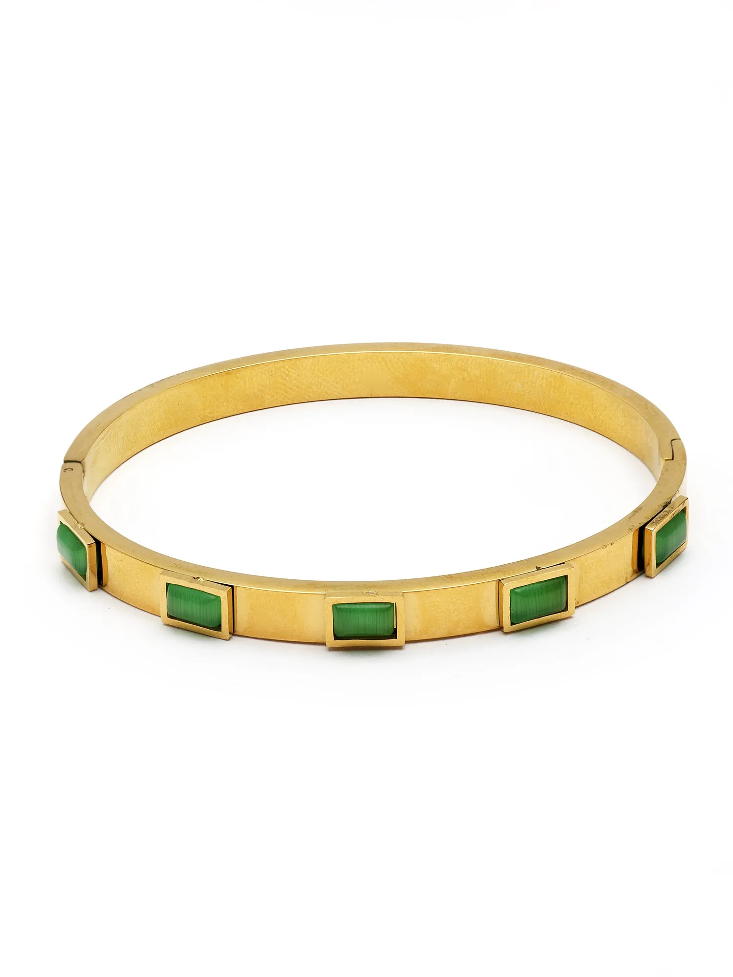 Bohey by KARATCART Gold-Plated Green Cubic Zirconia Studded Bangle-Style Bracelet for Women
