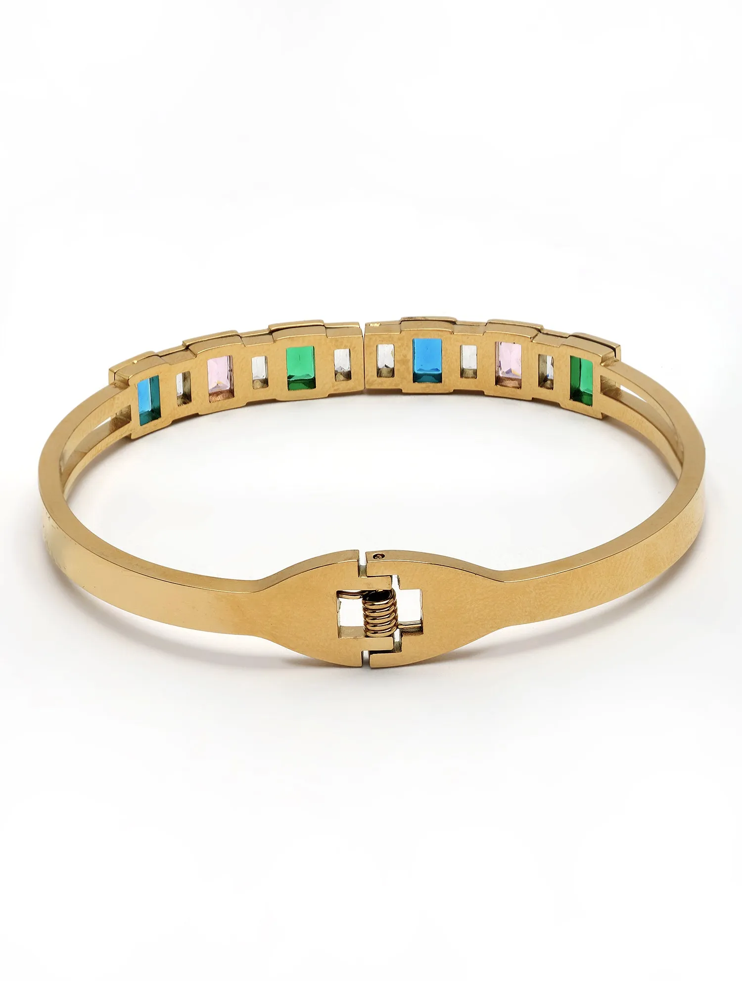 Bohey by KARATCART Gold-Plated Multicolor Cubic Zirconia Studded Bangle-Style Bracelet for Women