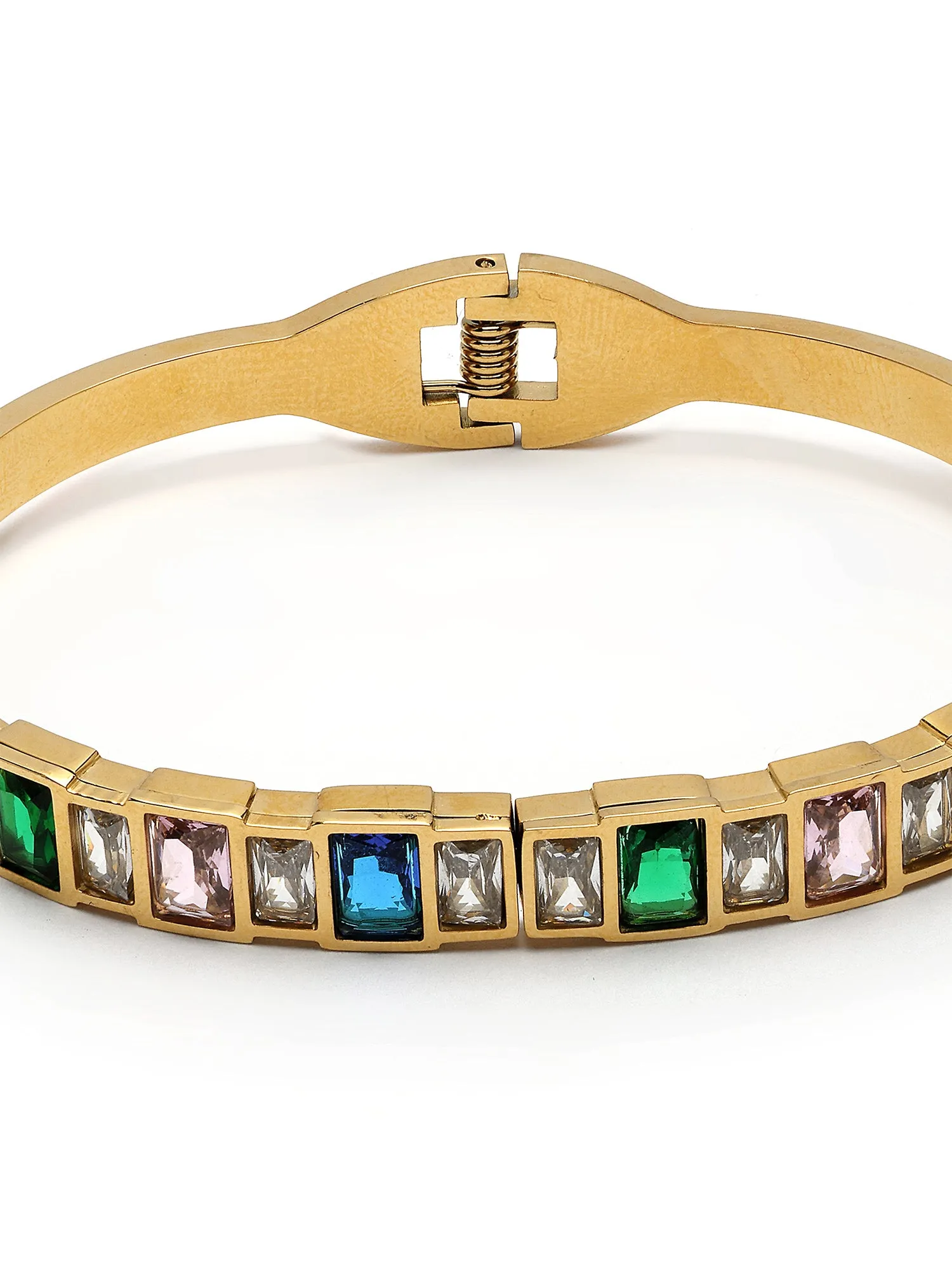 Bohey by KARATCART Gold-Plated Multicolor Cubic Zirconia Studded Bangle-Style Bracelet for Women