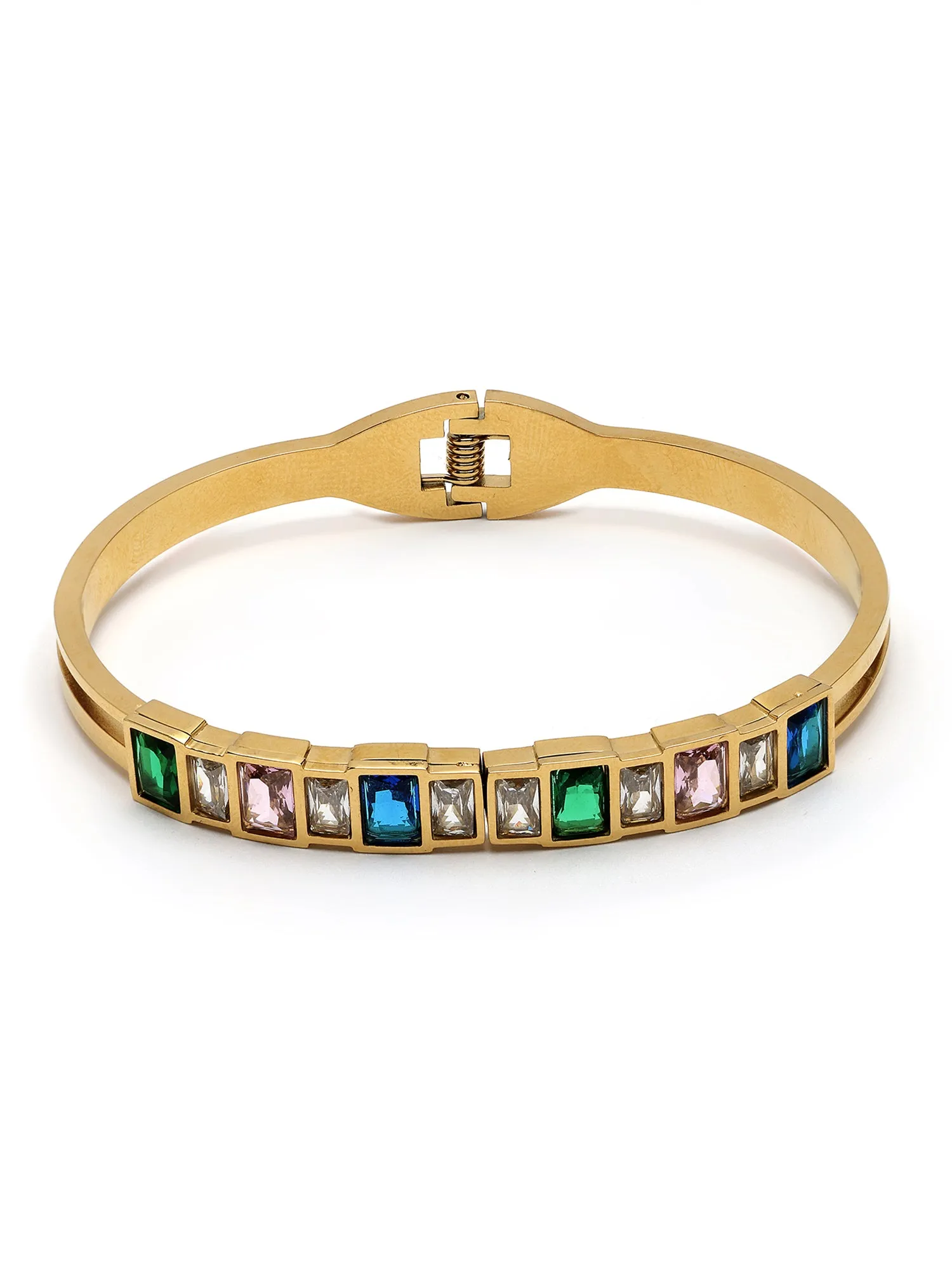 Bohey by KARATCART Gold-Plated Multicolor Cubic Zirconia Studded Bangle-Style Bracelet for Women