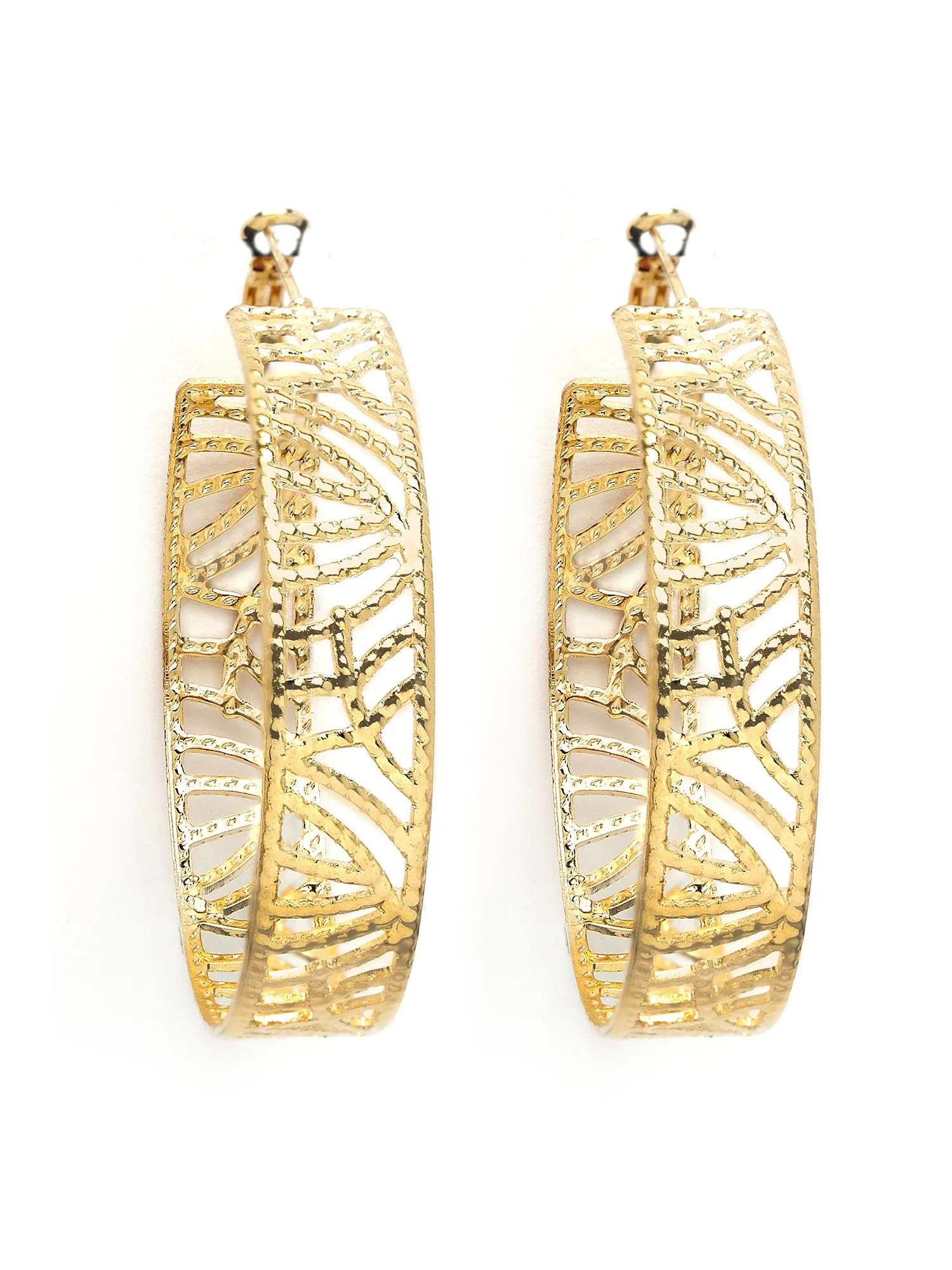 Bohey by KARATCART Gold Plated Textured Filigree Hoop Earrings for Women