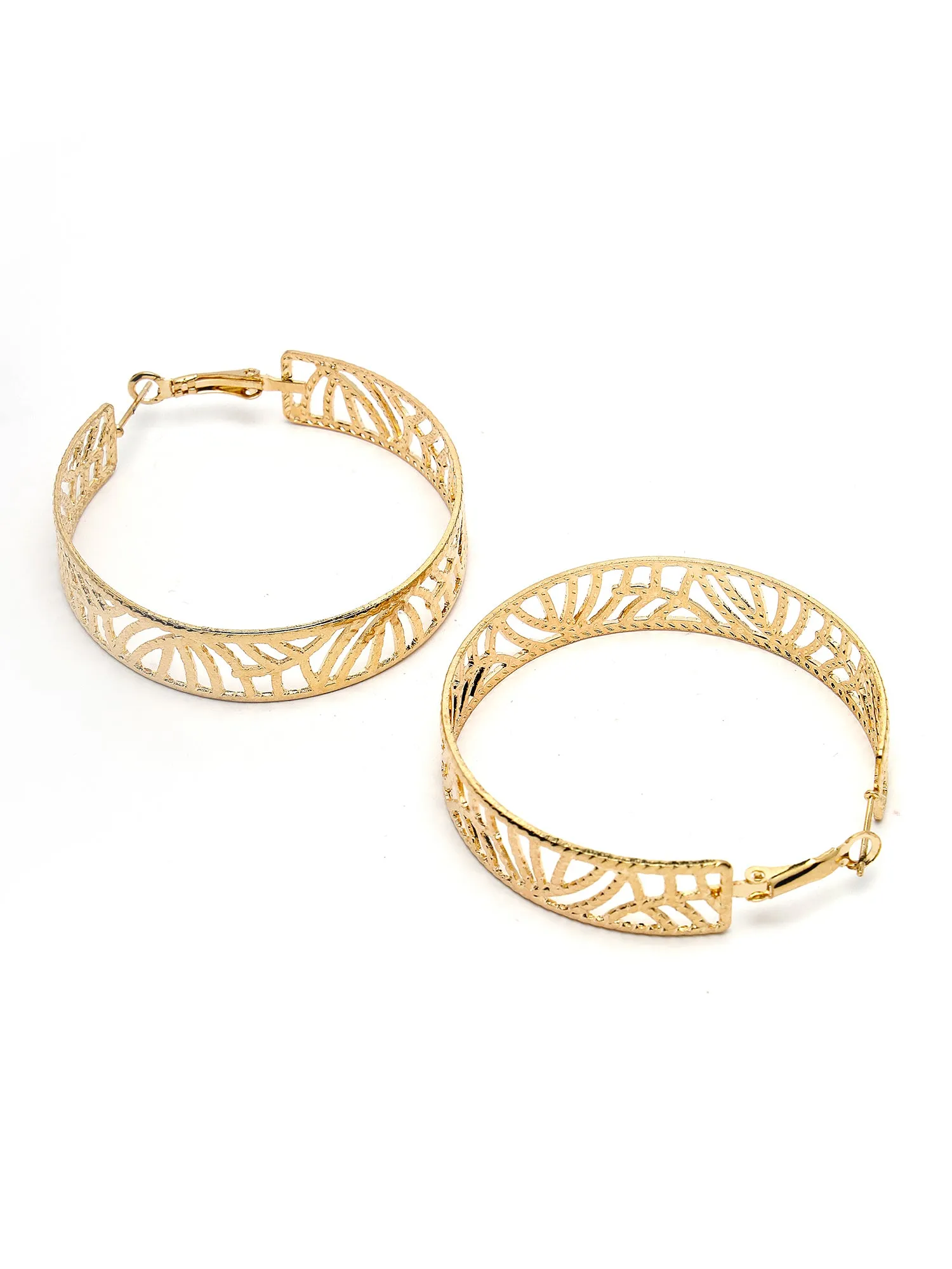 Bohey by KARATCART Gold Plated Textured Filigree Hoop Earrings for Women