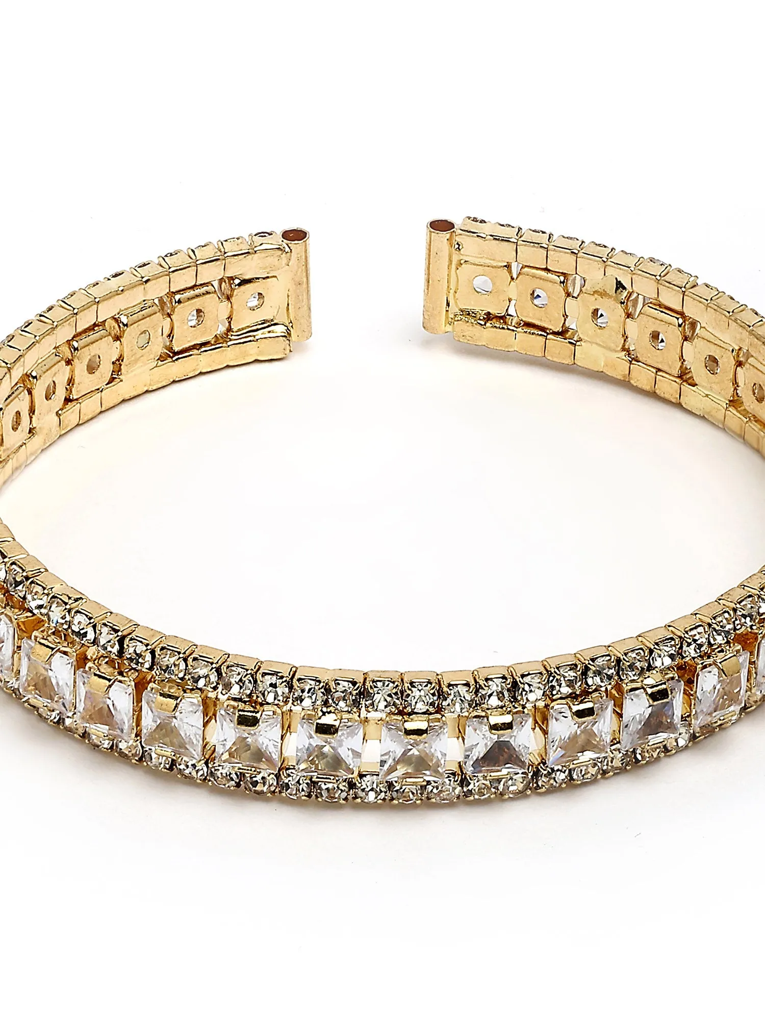 Bohey by KARATCART Gold-Plated White Cubic Zirconia Studded Cuff Bracelet for Women