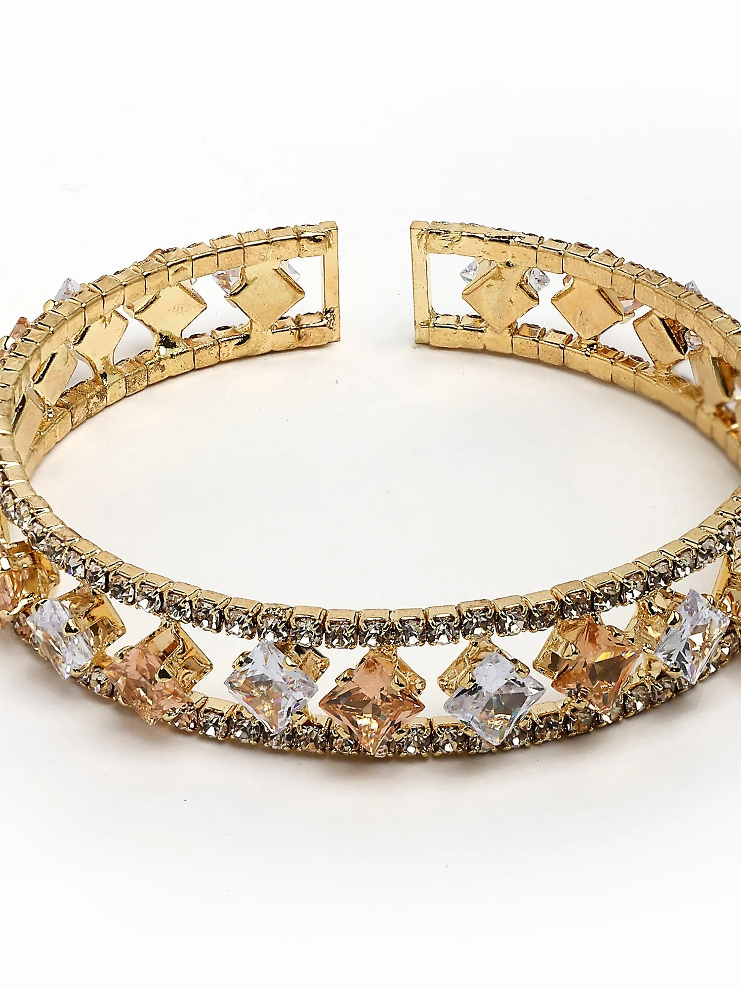 Bohey by KARATCART Gold-Plated White Cubic Zirconia Studded Cuff Bracelet for Women