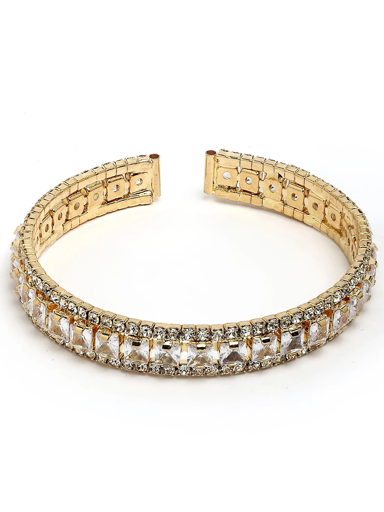 Bohey by KARATCART Gold-Plated White Cubic Zirconia Studded Cuff Bracelet for Women