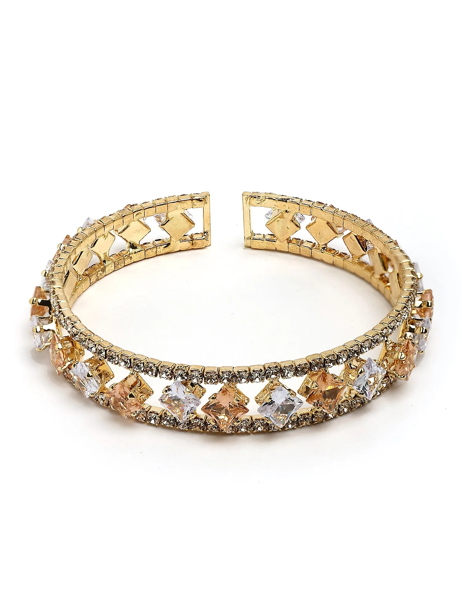 Bohey by KARATCART Gold-Plated White Cubic Zirconia Studded Cuff Bracelet for Women