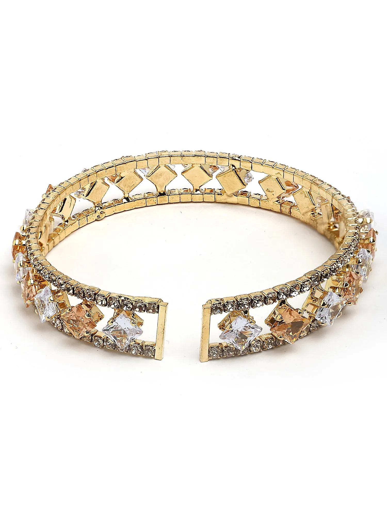 Bohey by KARATCART Gold-Plated White Cubic Zirconia Studded Cuff Bracelet for Women