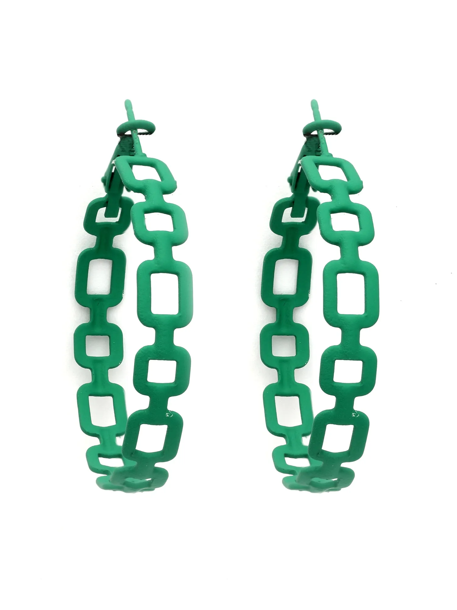 Bohey by KARATCART Green Chain Design Hoop Earrings