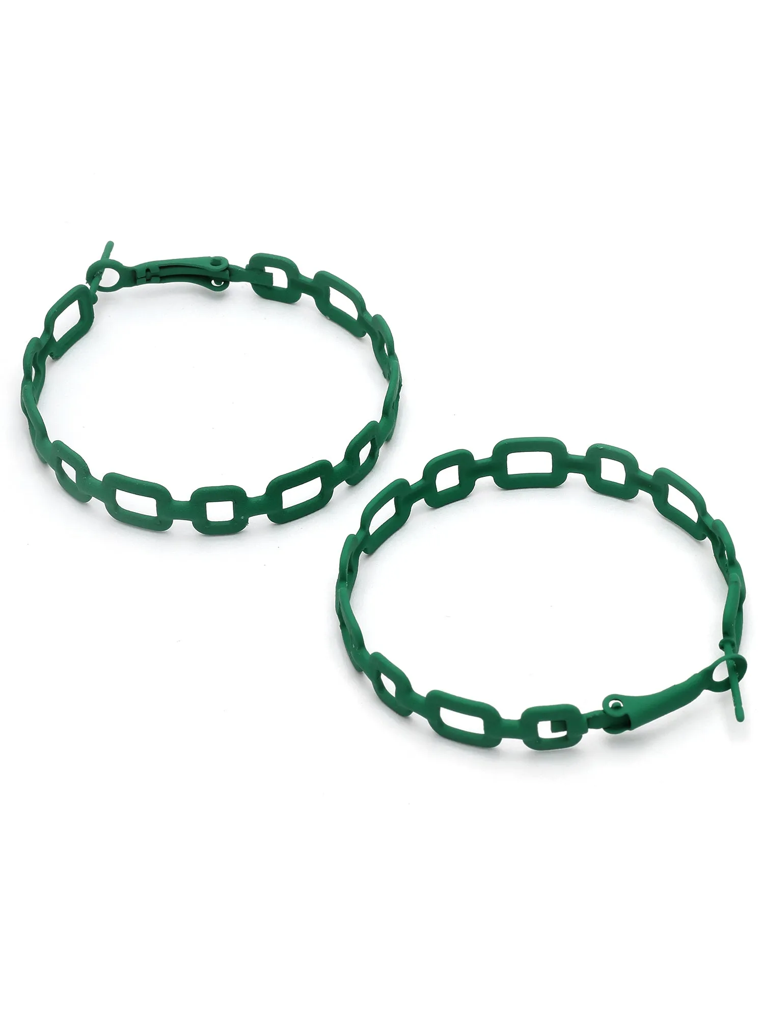 Bohey by KARATCART Green Chain Design Hoop Earrings