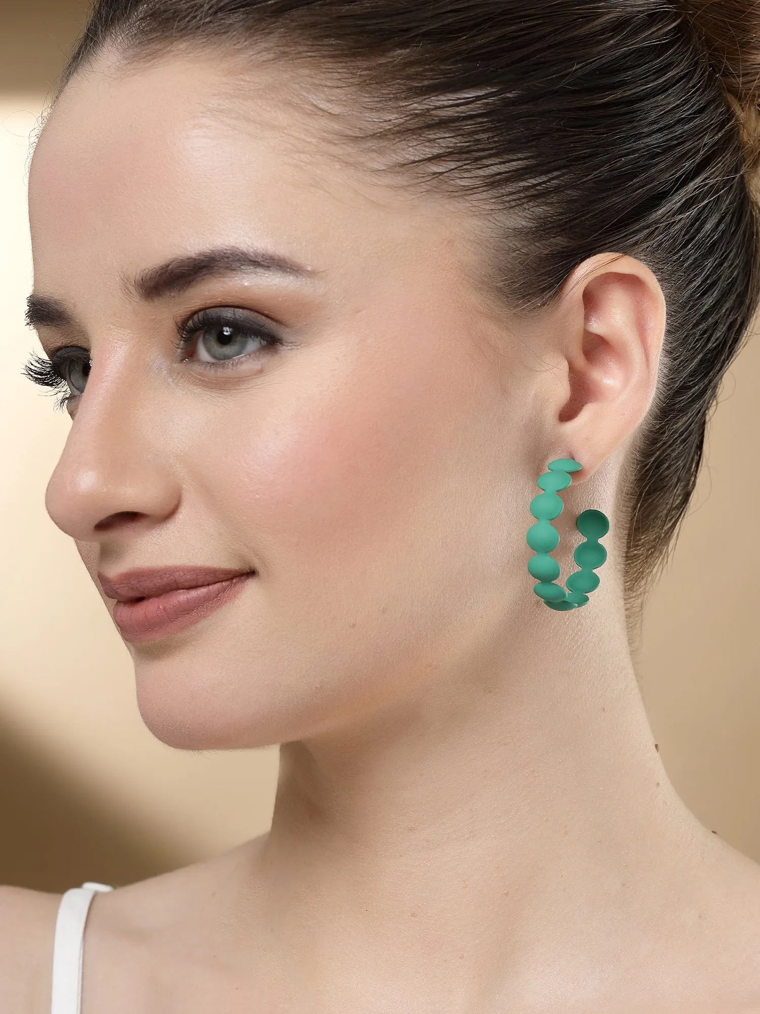 Bohey by KARATCART Green Contemporary Half Hoop Earrings
