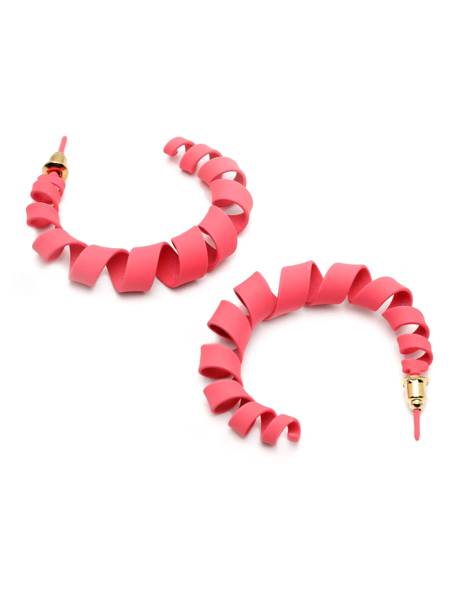 Bohey by KARATCART Pink Spiral Half Hoop Earrings for Women