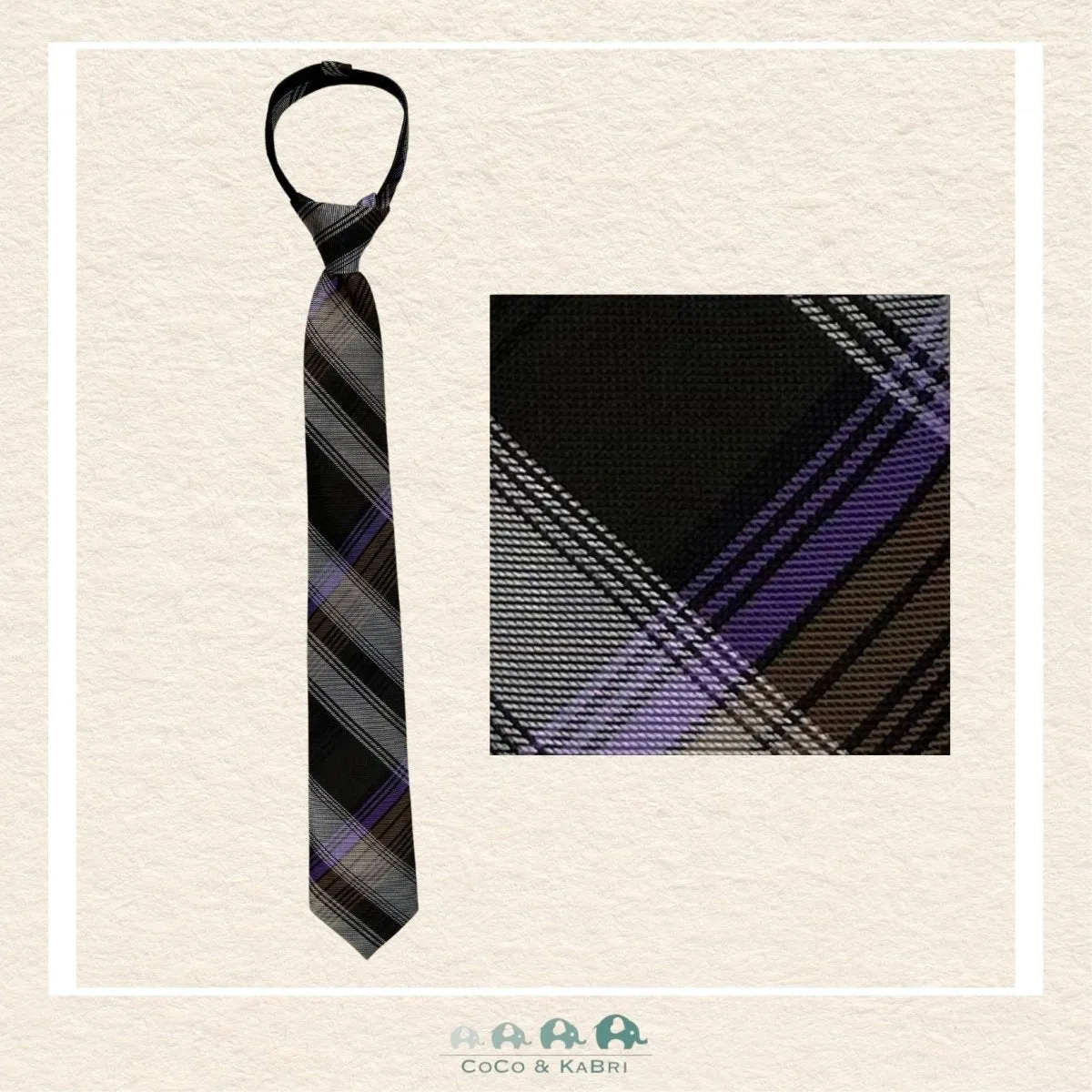 Boys Zipper Tie - Brown/Purple 21"