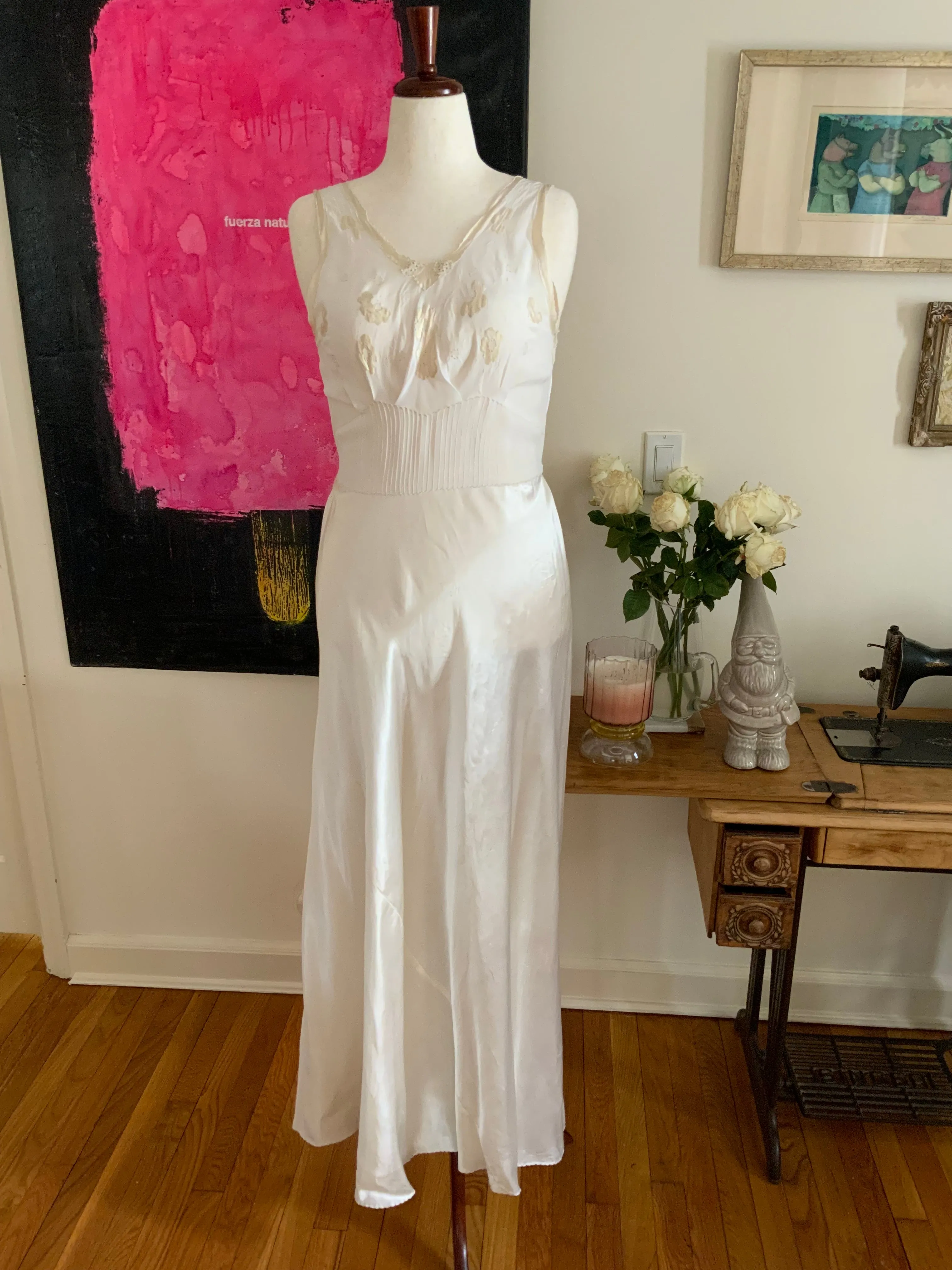Bridal Nightgown White Satin - 40s - 40I