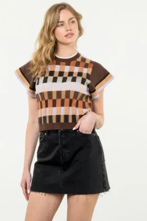 Brown Textured Knit Rectangle Mix Print