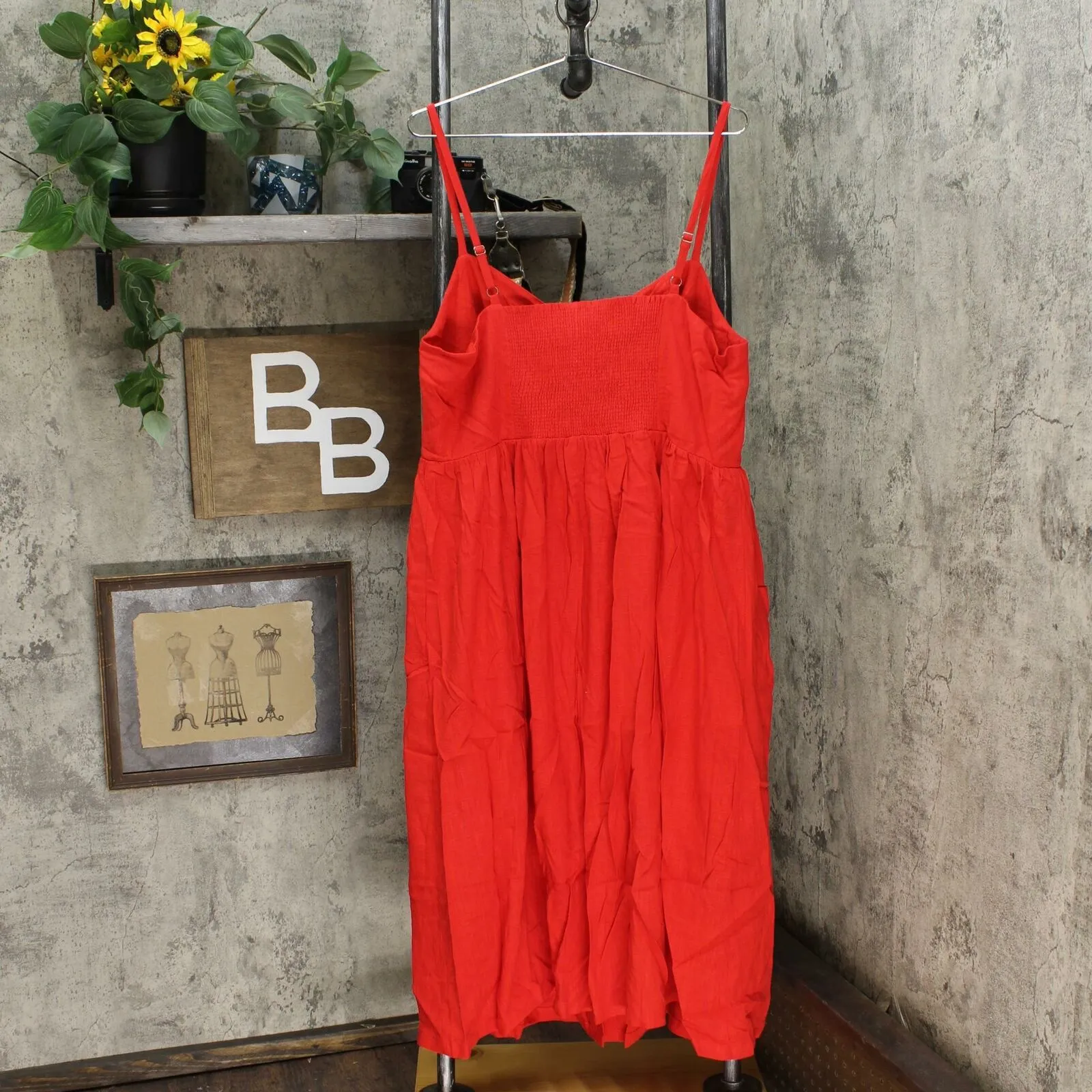 Buffalo Women's Shirred Back Adjustable Strip Linen Blend Sundress