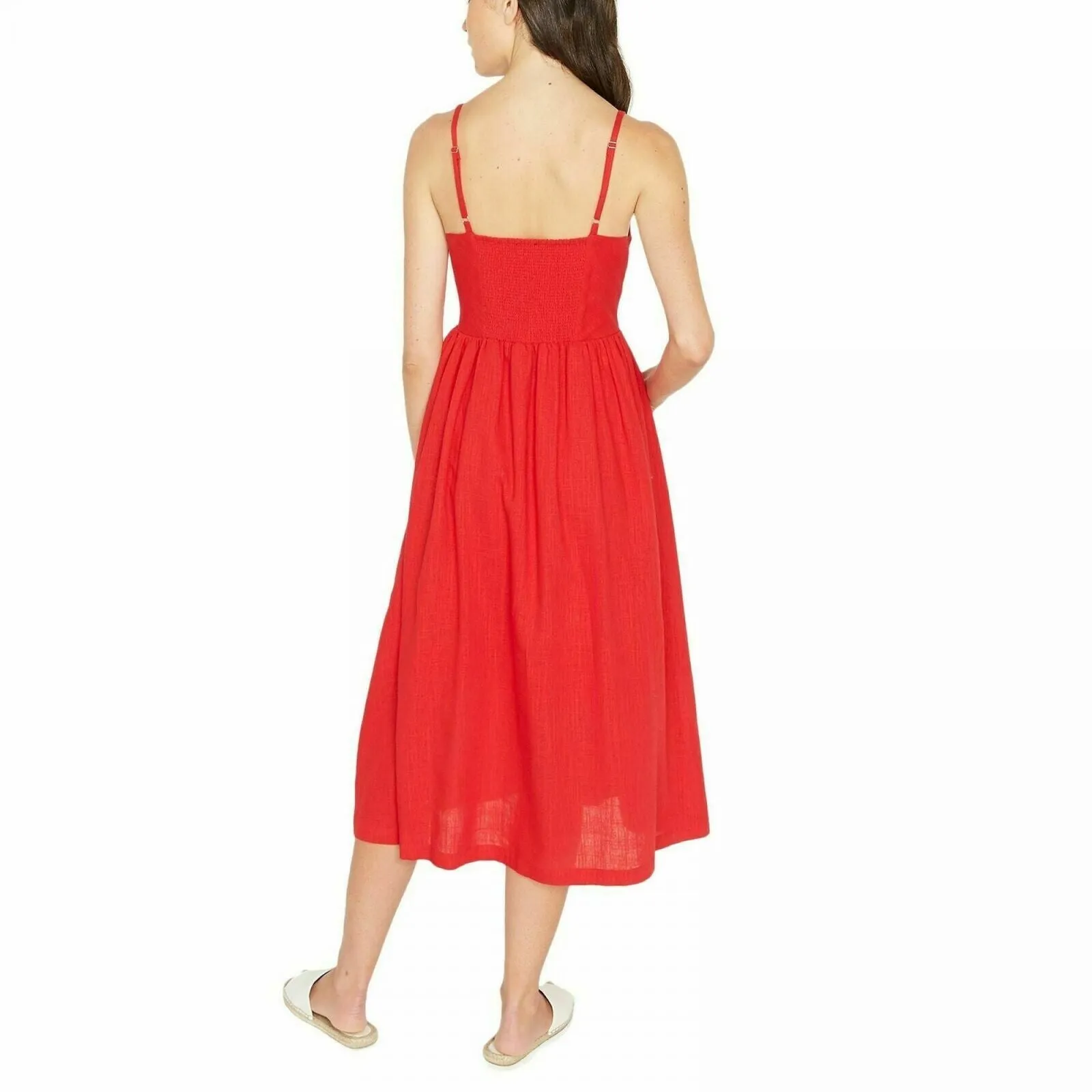 Buffalo Women's Shirred Back Adjustable Strip Linen Blend Sundress