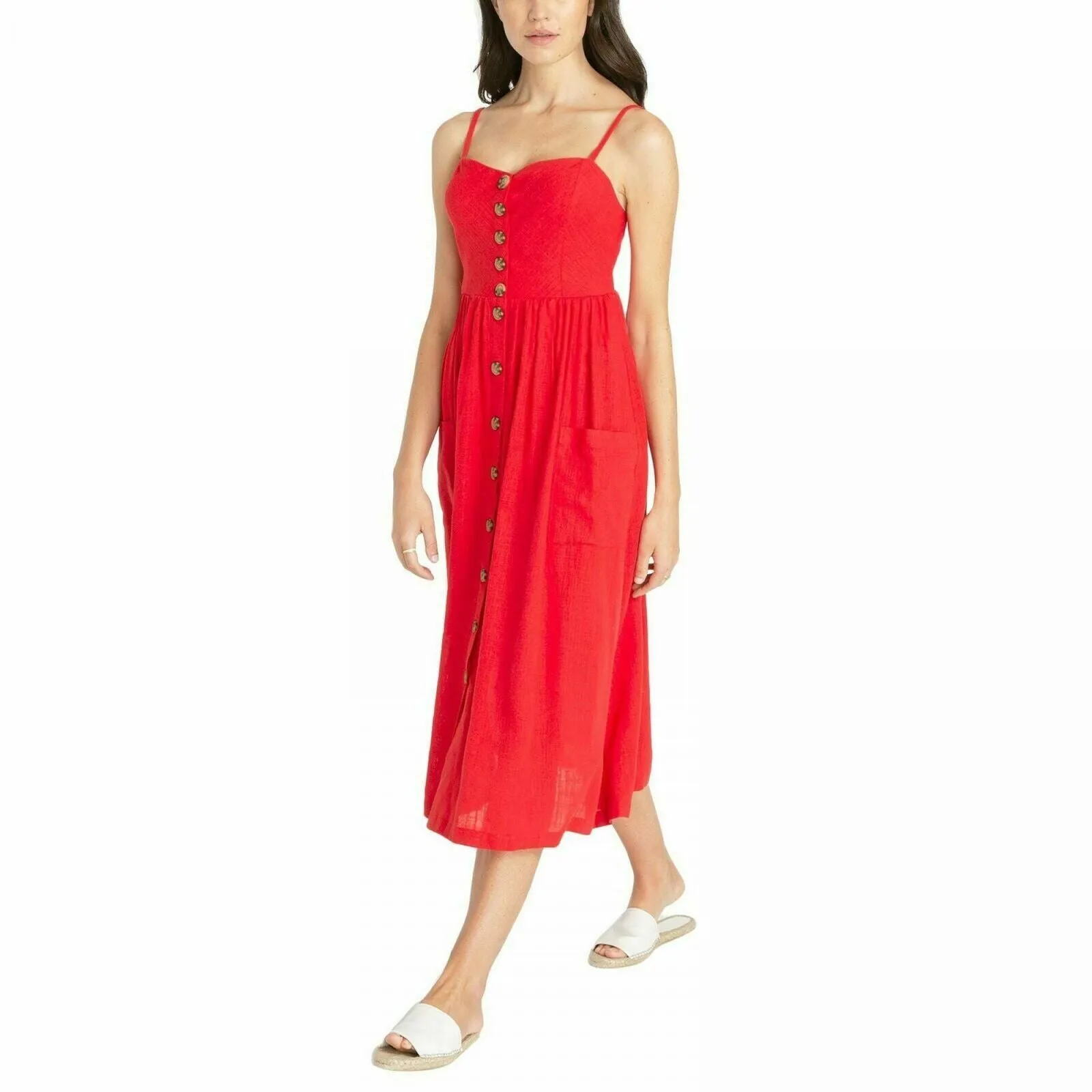 Buffalo Women's Shirred Back Adjustable Strip Linen Blend Sundress