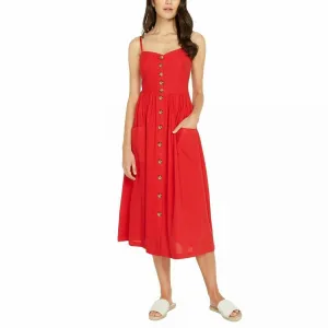 Buffalo Women's Shirred Back Adjustable Strip Linen Blend Sundress