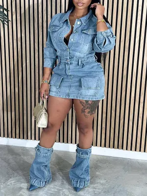 Button-Front Denim Dress