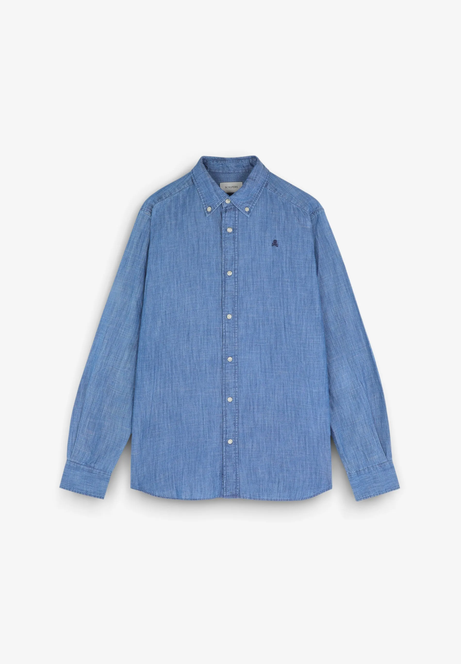 CAMISA DENIM COM SKULL E DECOTE DE BOTÕES