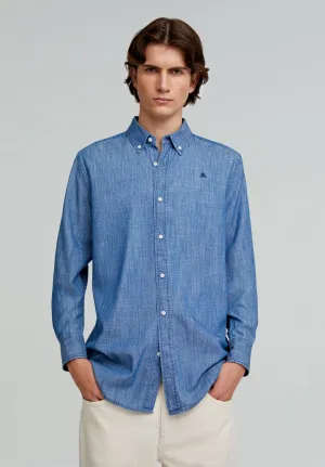 CAMISA DENIM COM SKULL E DECOTE DE BOTÕES