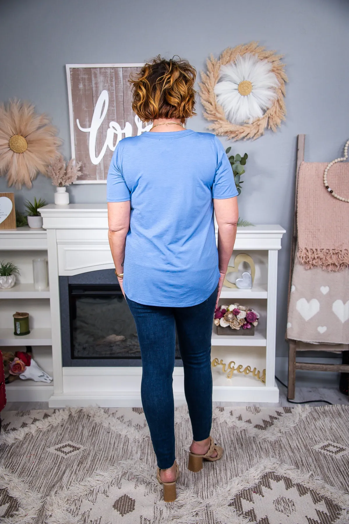 Casual Fashion Denim Blue Solid Front Crisscross Top - T6609DBL